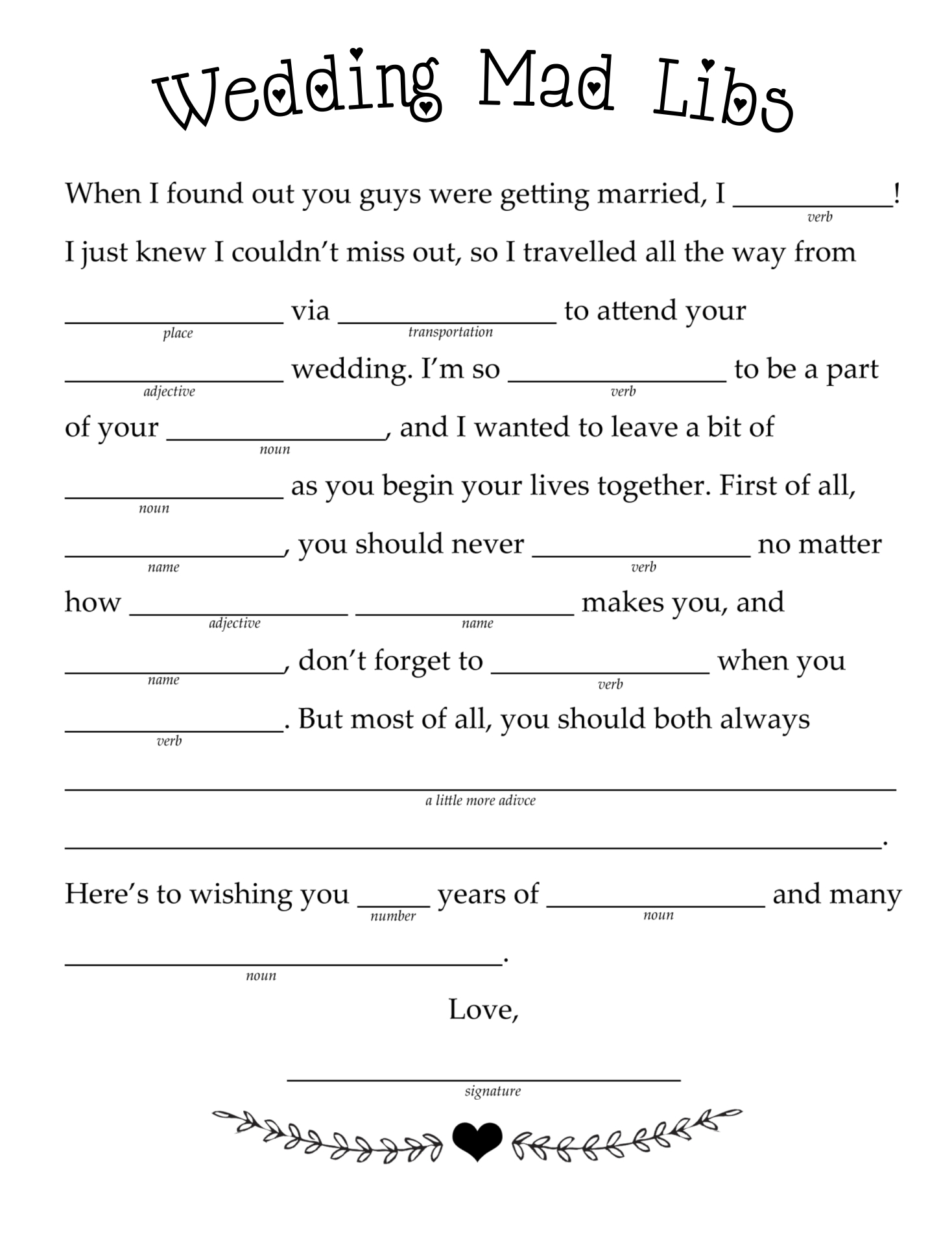 10 Best Love Letter Mad Libs Printable Printablee