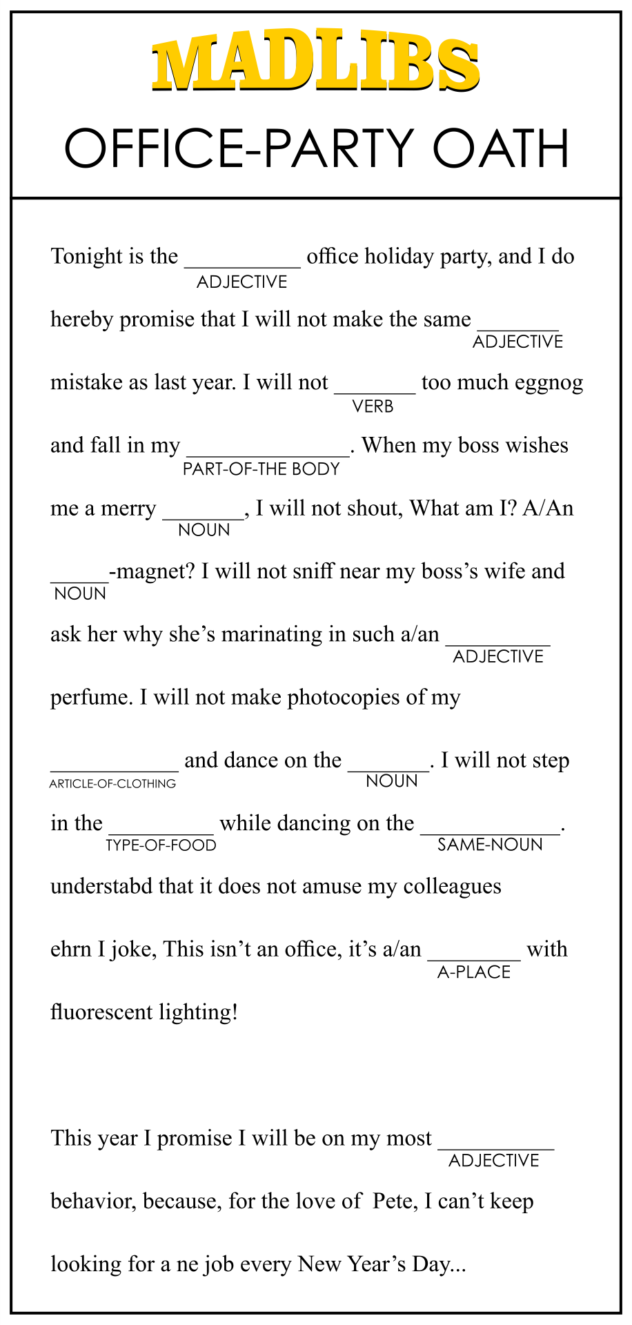 10 Best Office Mad Libs Printable Printablee