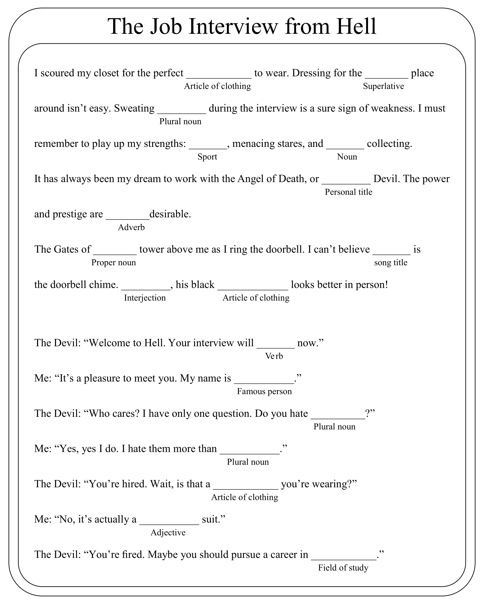 10 Best Office Mad Libs Printable Printablee