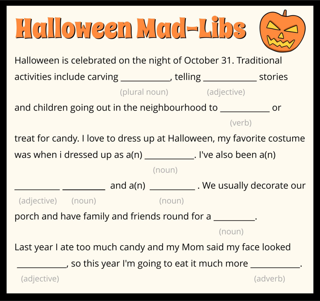 15 Best Adult Halloween Mad Libs Printable Printablee