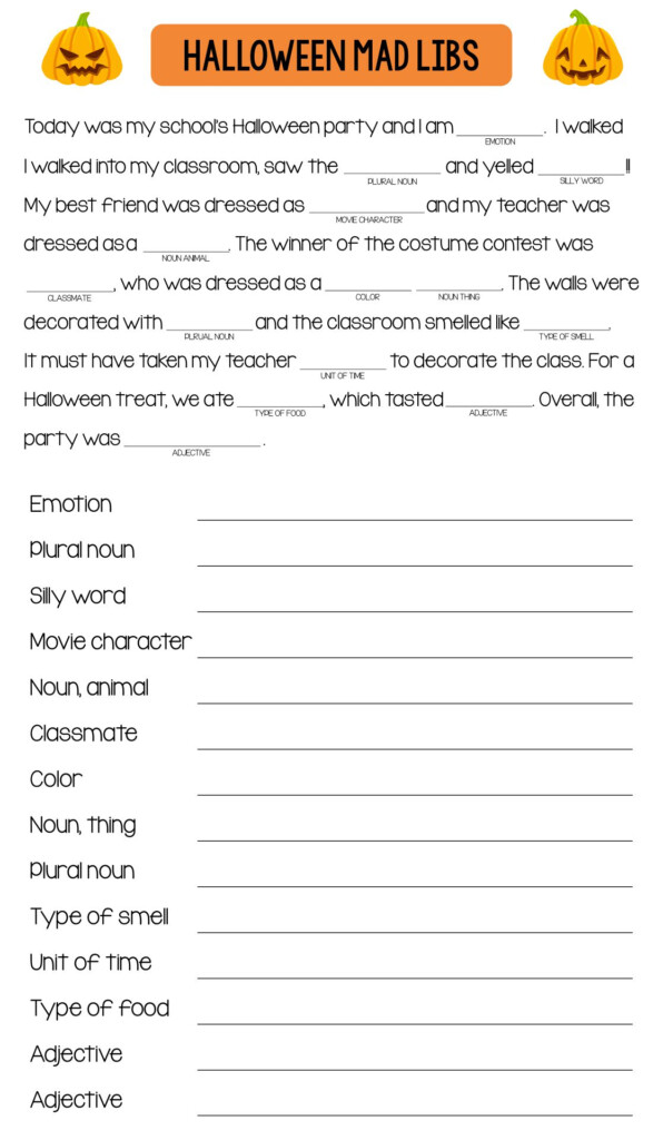 15 Best Free Halloween Mad Lib Printables Printablee