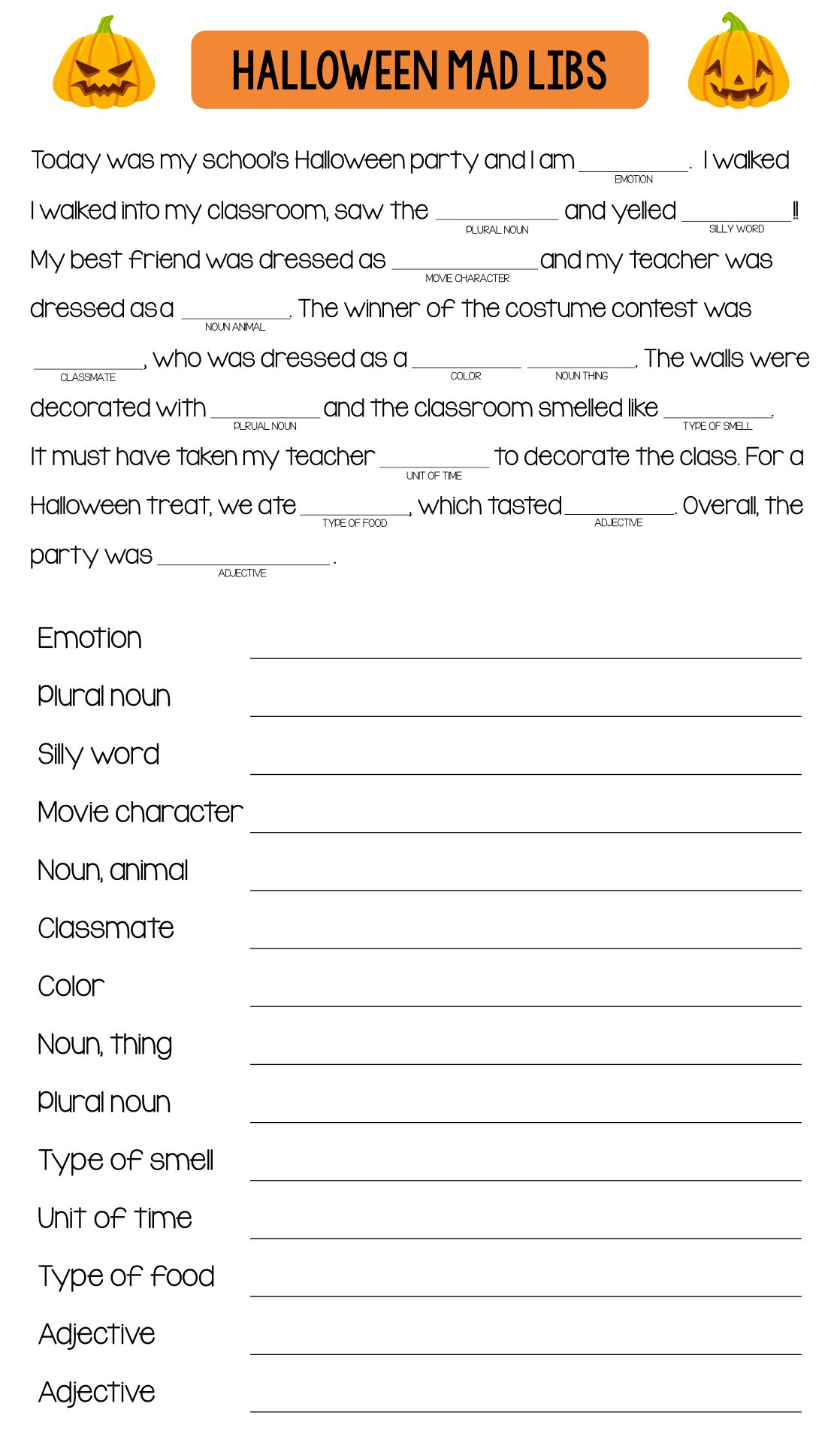 15 Best Free Halloween Mad Lib Printables Printablee