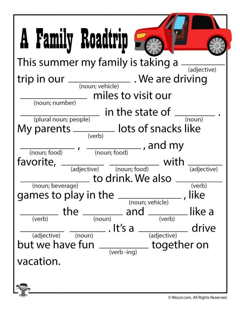 A Family Road Trip Printable Mad Lib Family Road Trips Road Trip 