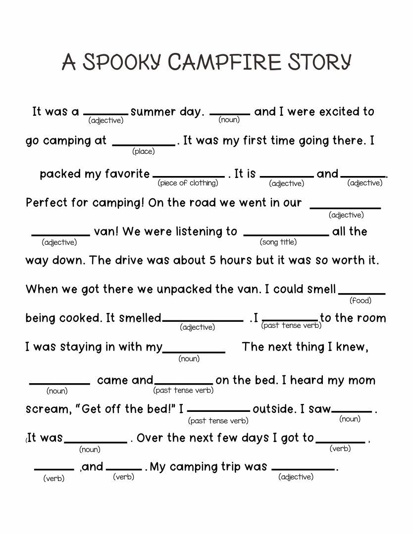 A Spooky Story Campfire Mad Libs Printable Printable Mad Libs Kids 