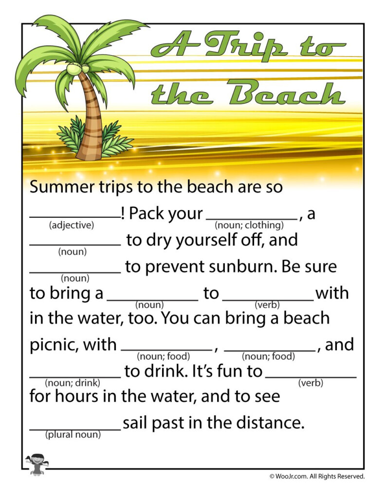 A Trip To The Beach Printable Mad Libs Woo Jr Kids Activities Mad 