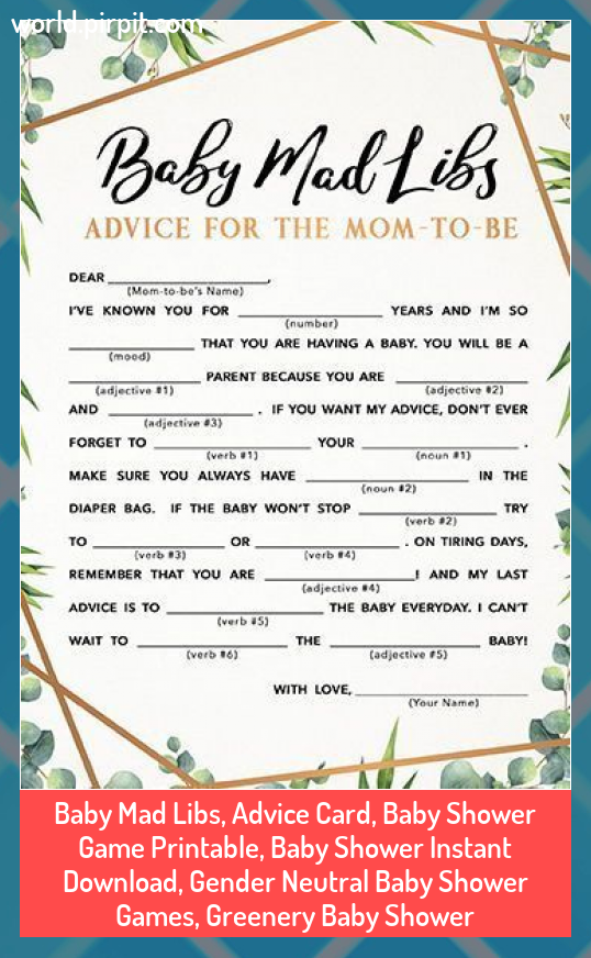 Baby Mad Libs Advice Card Baby Shower Game Printable Baby Shower 