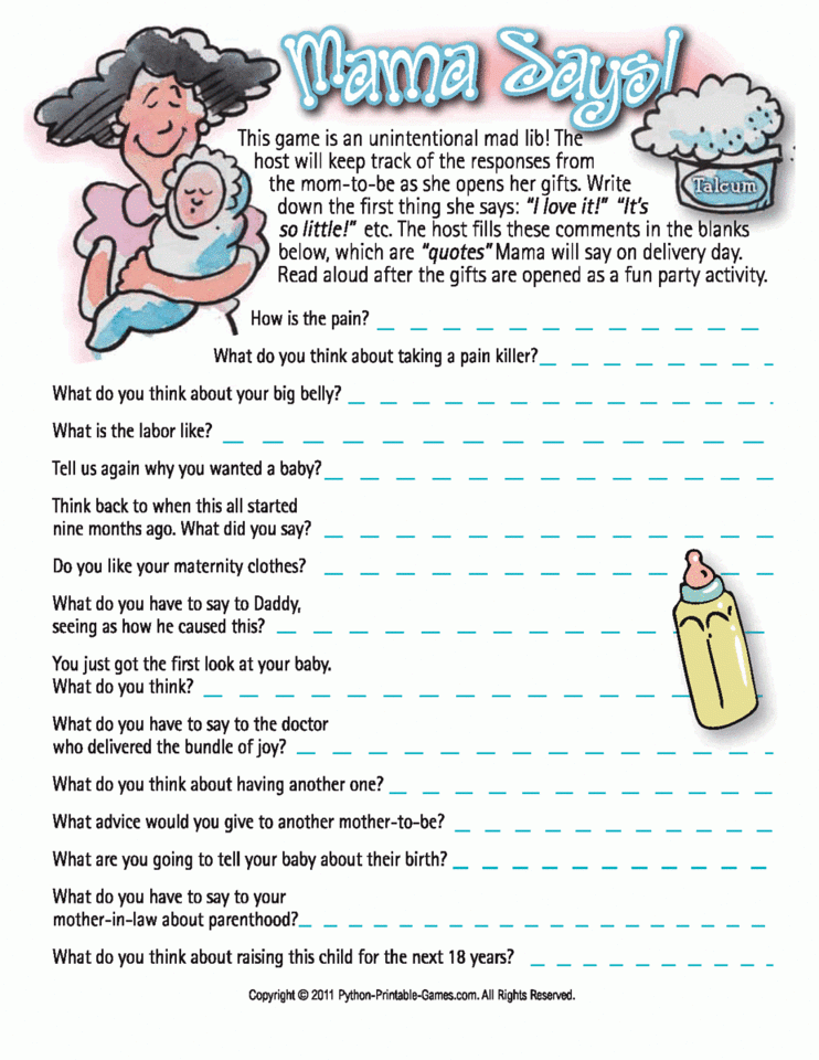 Baby Shower Mad Libs Mama Says Baby Shower Funny Funny Baby Shower 