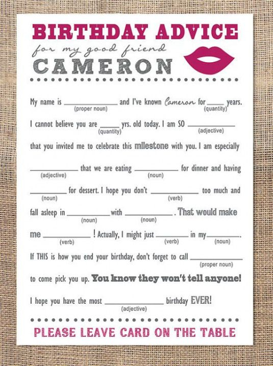 Birthday Advice Card Mad Libs LIPS By 2littleyellowbirds On Etsy 