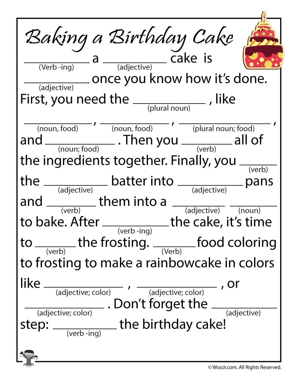 Birthday Cake Ad Libs Printable Woo Jr Kids Activities Children 39 s 