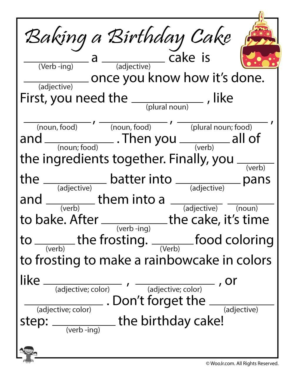 Birthday Cake Mad Libs Printable Woo Jr Kids Activities activities