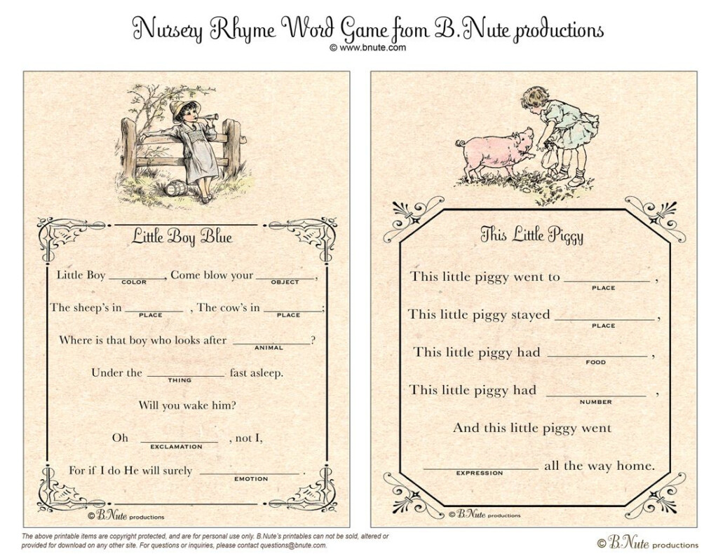 Bnute Productions Free Printable Nursery Rhyme Word Game Nursery 