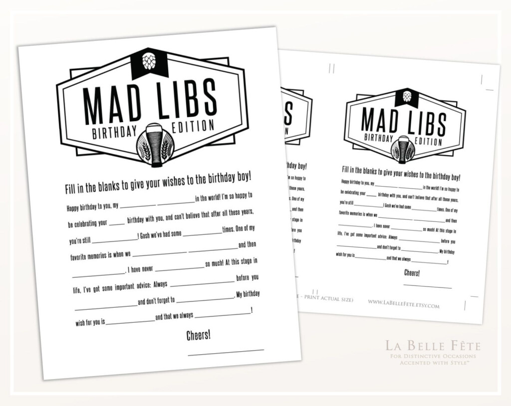 BREWERY Tour Or BEER TASTING Birthday Party Mad Libs Game With Black 