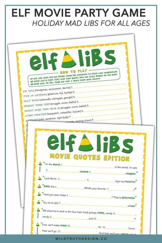 Buddy The Elf Mad Libs Christmas Movie Party Game Printable C100 