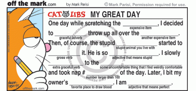 Cat Mad Libs Fill In The Blanks Stories Off The Mark Cartoons