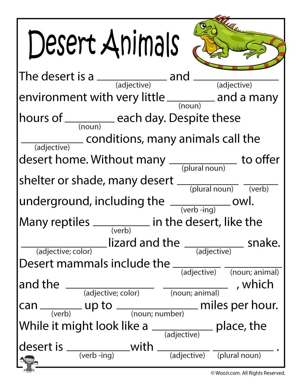 Desert Animals Printable Mad Lib Woo Jr Kids Activities Desert 