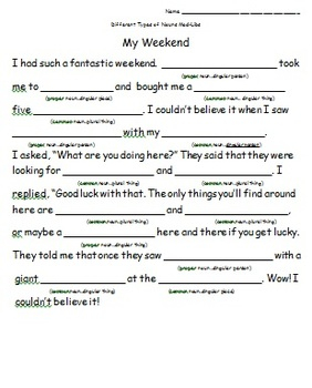 Different Types Of Nouns Mad Libs By Jen Rodrigo TpT