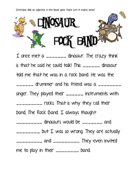 Dinosaur Adjectives ONLY Mad Lib By Miss B 39 s World TpT