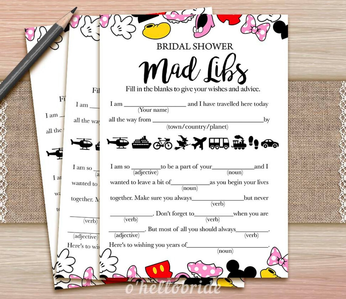 Disney Bridal Shower Mad Libs Game Printable Disney Bridal Etsy