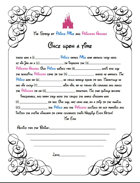 Disney Mad Libs Game For Bridal Shower Instant Download