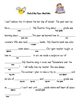 End Of The Year Mad Libs By Little House Of Lessons TpT