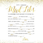 FIFTY FABULOUS Mad Libs 50th Birthday Game Gold Glitter Design