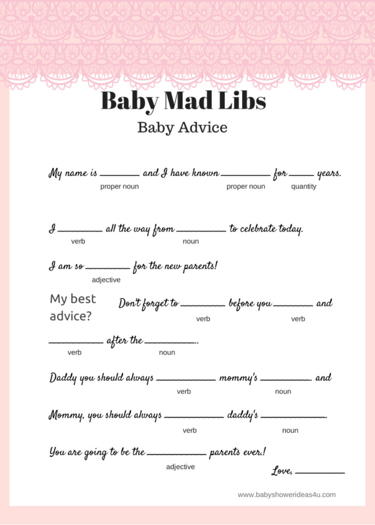 FREE Baby Mad Libs Game Baby Advice Baby Shower Ideas Themes Games