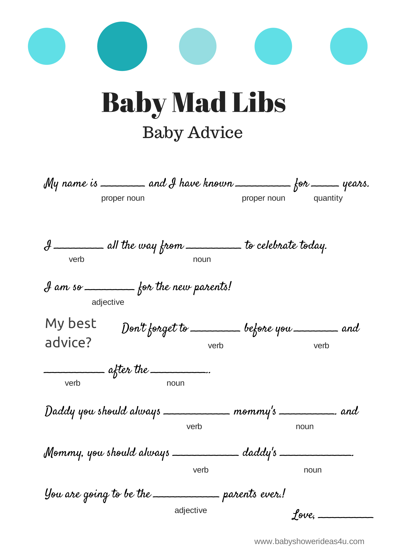 FREE Baby Shower Mad Libs Template Baby Shower Ideas 4U