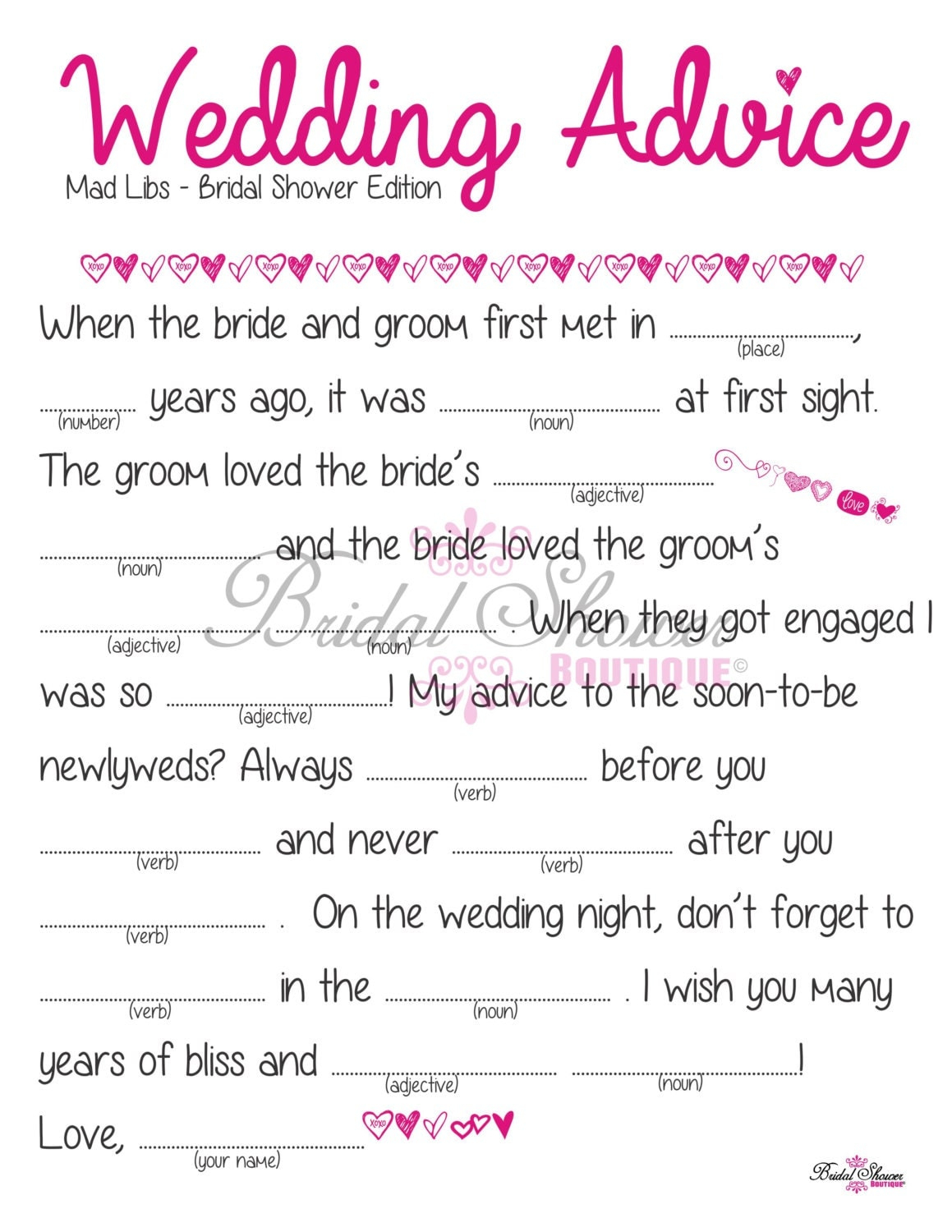 Free Printable Bridal Shower Mad Libs Printable Word Searches