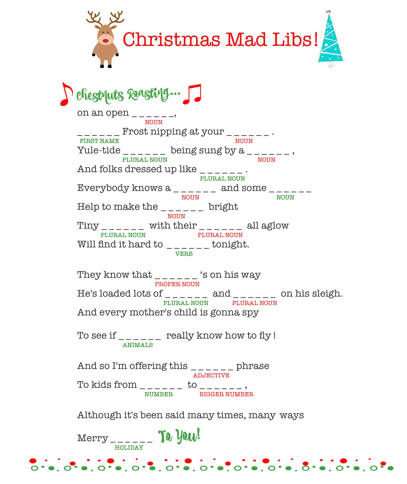 Free Printable Christmas Song Mad Libs Printable Form Templates And 