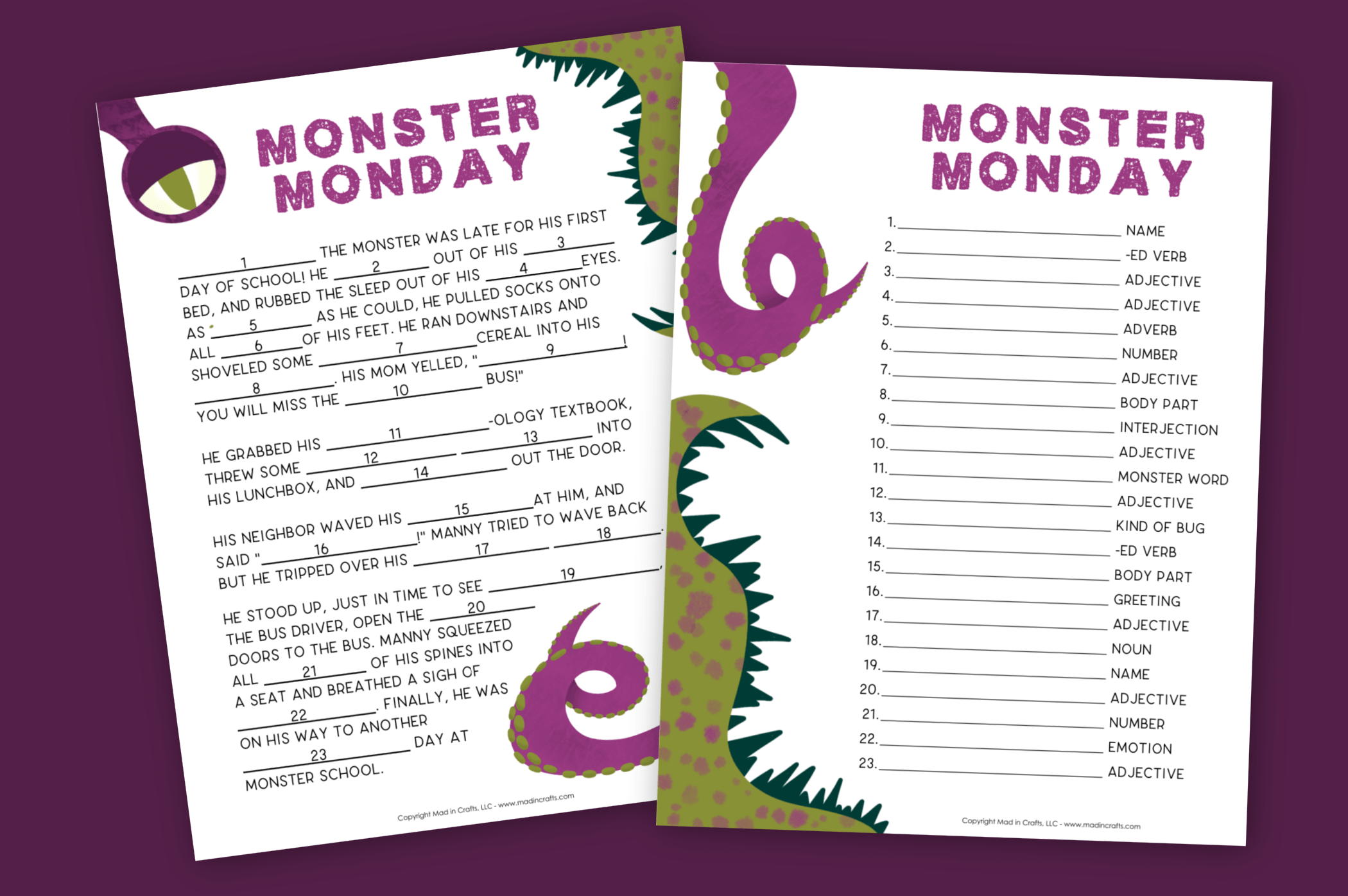 Free Printable Mad Libs For Kids Monster Theme 2022 Printablemadlibs