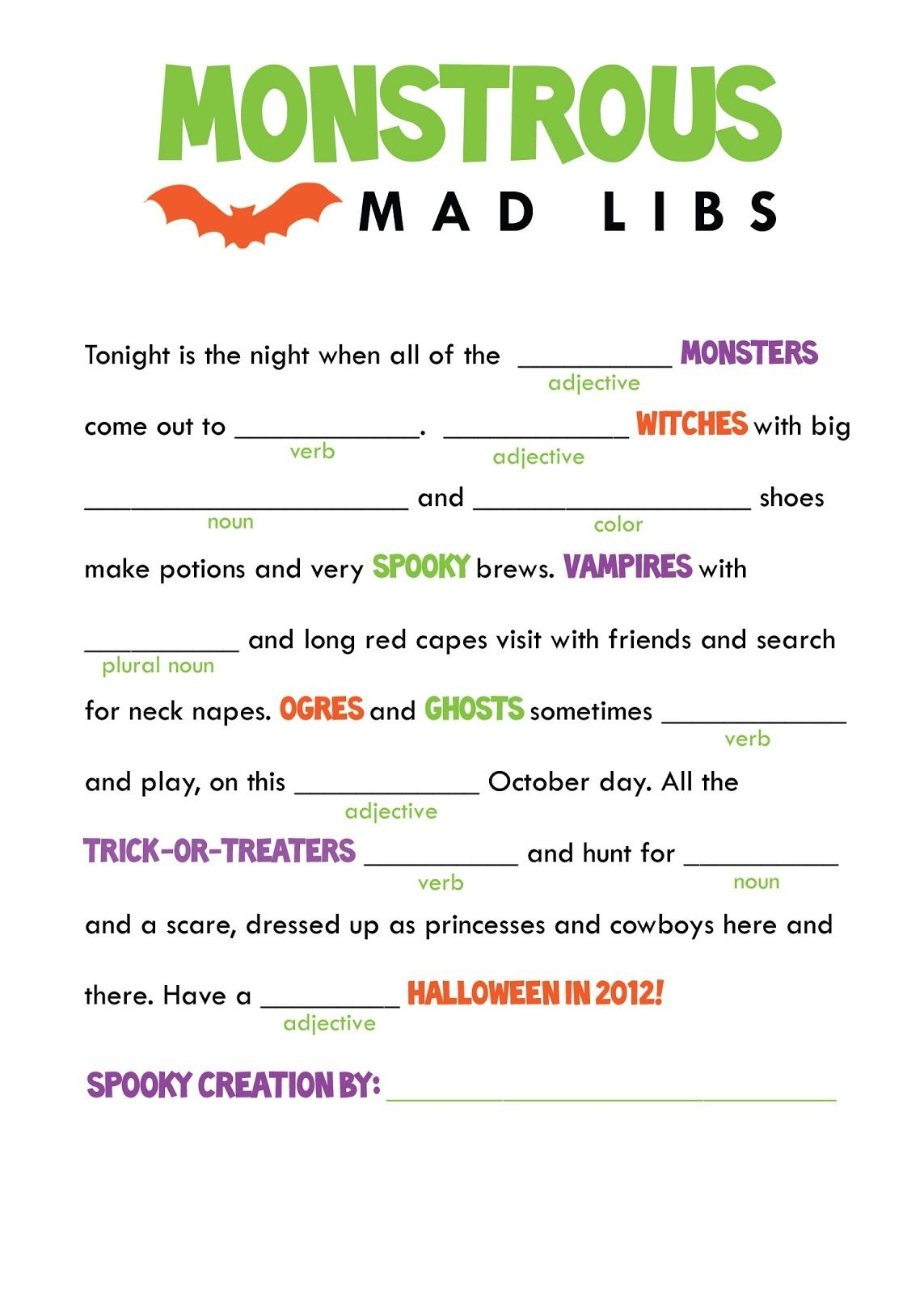 Free Printable Mad Libs For Middle School Students Free Printable