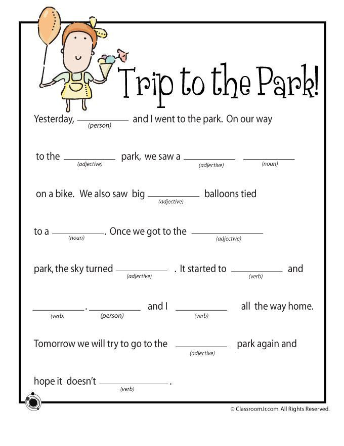 FREE Trip To The Park Mad Libs Printable Kids Mad Libs Printable Mad