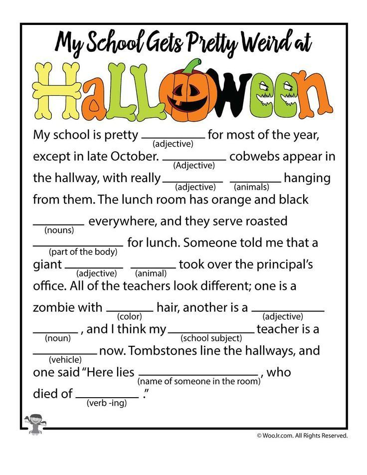 Halloween At School Mad Lib Halloween Worksheets Halloween Writing