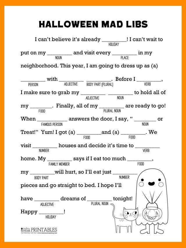 Halloween Mad Libs Printable My Sister 39 s Suitcase Halloween Mad 