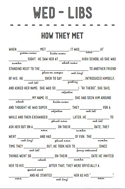 How They Met 14 Free Fun And Printable Wedding Mad Libs POPSUGAR