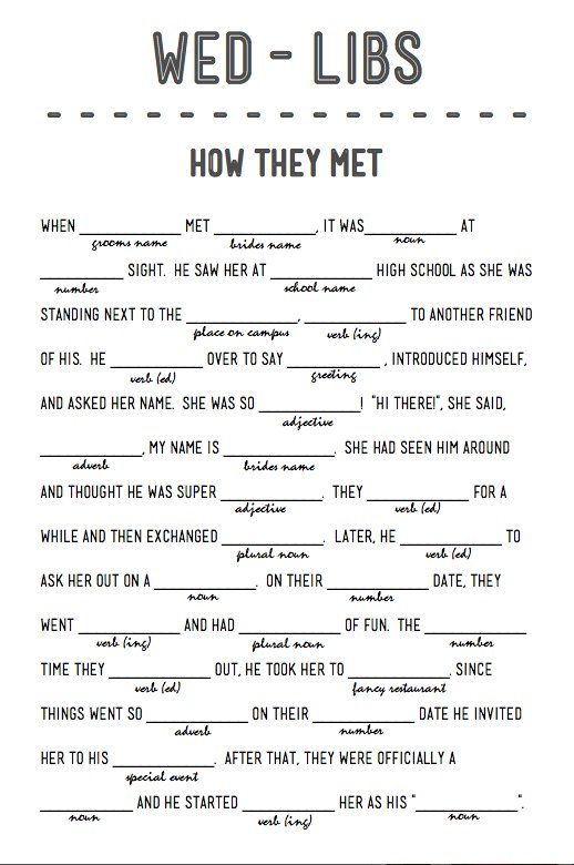 How They Met Wedding Mad Libs Wedding Gifts For Bride Groom