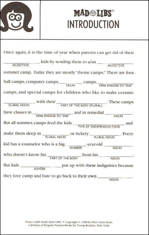 Image Result For Most Popular Mad Libs For Teens Mad Libs Printable 