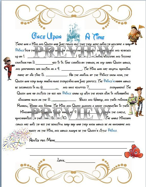 Instant Download Disney Pixar Prince Baby Shower Mad Libs Disney 