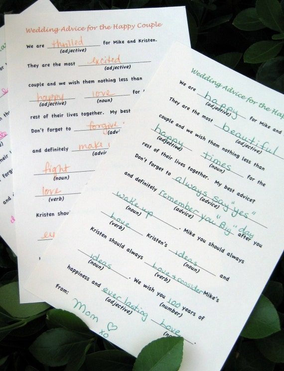 Items Similar To DIY Printable Wedding Mad Libs or Printing Service 