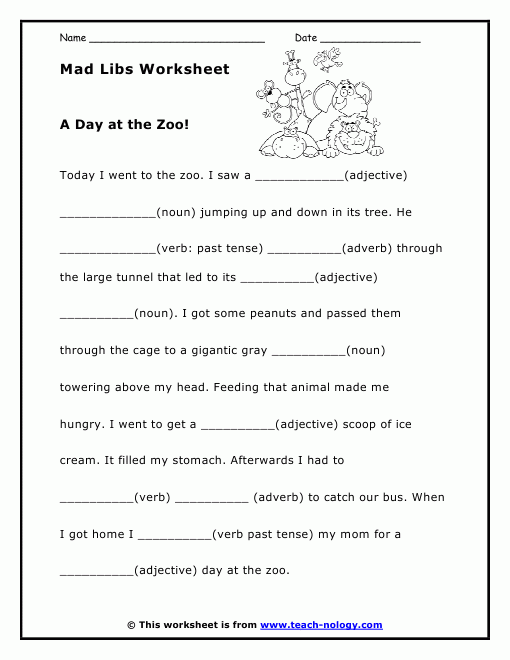 Mad Lib Worksheet A Day At The Zoo Mad Libs Printable Mad Libs 