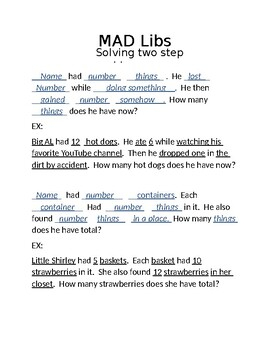 MAD LIBS 3rd Grade Creating Multistep Word Problems OA 4 8 TpT