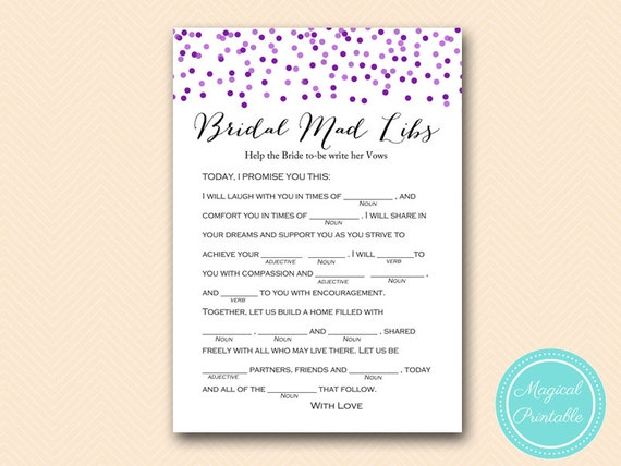 Mad Libs Help Bride Write Her Vows Bridal Shower Mad Lib