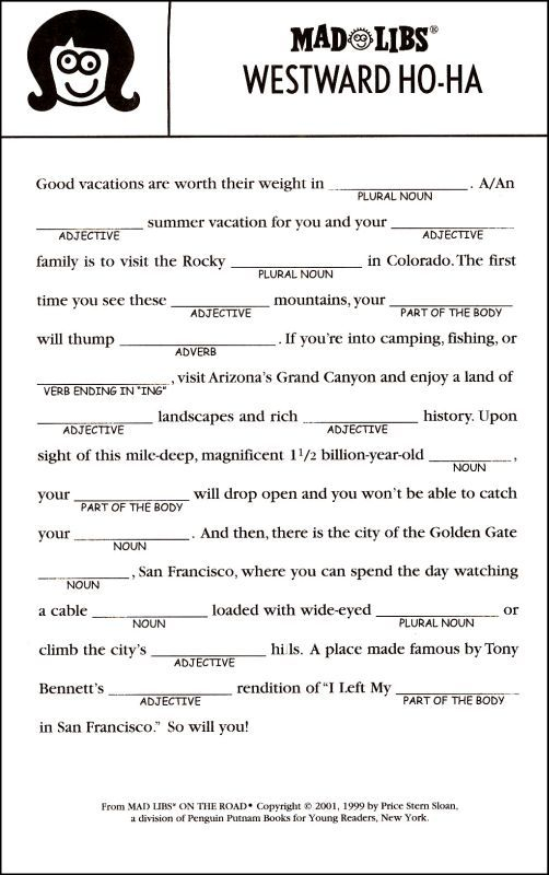 Mad Libs On The Road Additional Photo inside Page Funny Mad Libs