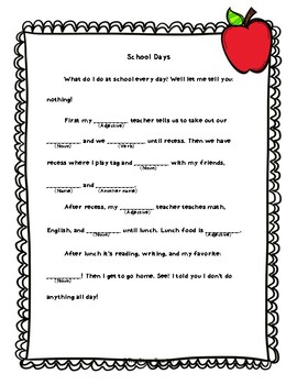 Mad Libs Parts Of Speech Practice By The Dizzy Teacher TpT