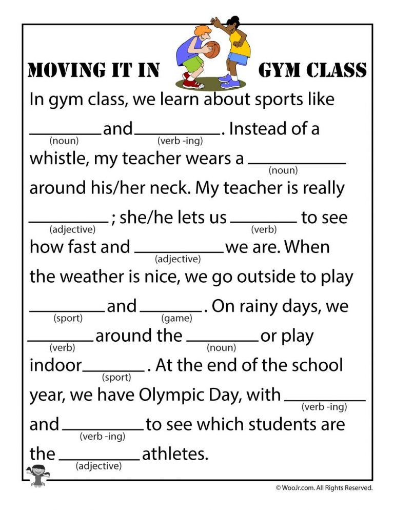 Mad Libs Worksheets Classroom Language Kindness Challenge Gym Classes