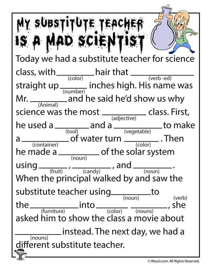 Mad Scientist Mad Lib Woo Jr Kids Activities Kids Mad Libs