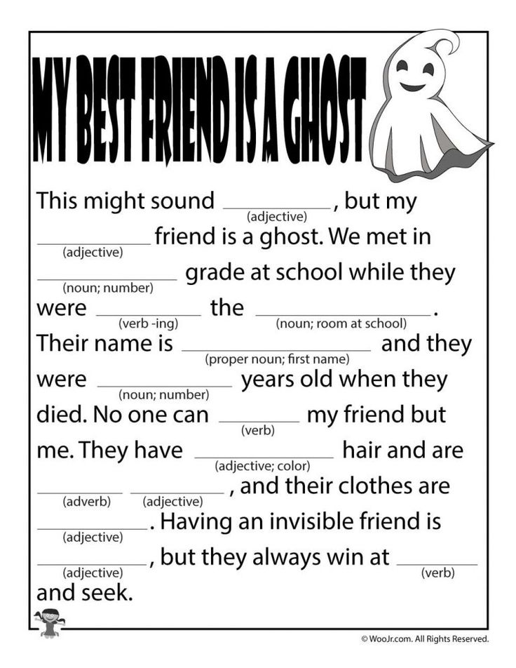 My best friend is a ghost Woo Jr Kids Activities Mad Libs