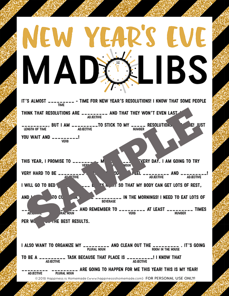 New Year 39 s Eve Mad Libs Printable Happiness Is Homemade