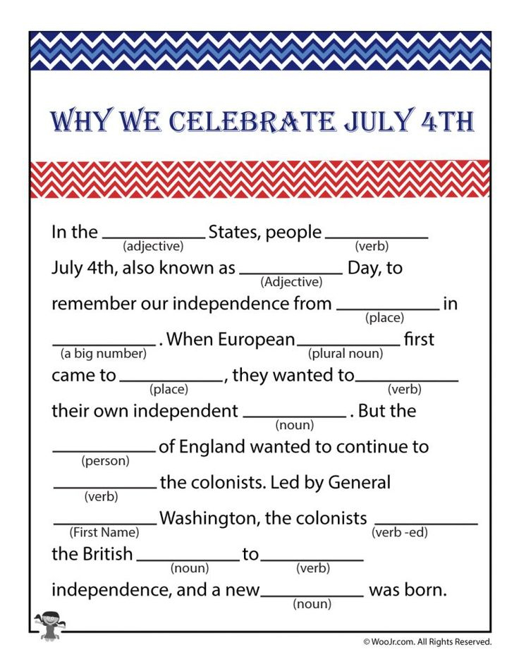 Printable 4th Of July Mad Libs For Kids 4th Of July Activities For