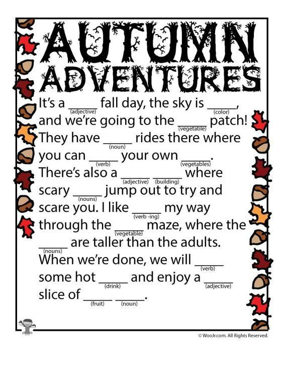 Printable Autumn Adventures Mad Libs Autumn Activities For Kids 